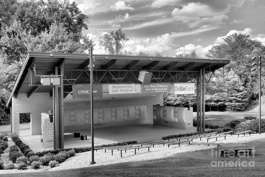 Tall Trees Amphitheater At Monroeville Park West Black And White Photograph by Adam Jewell