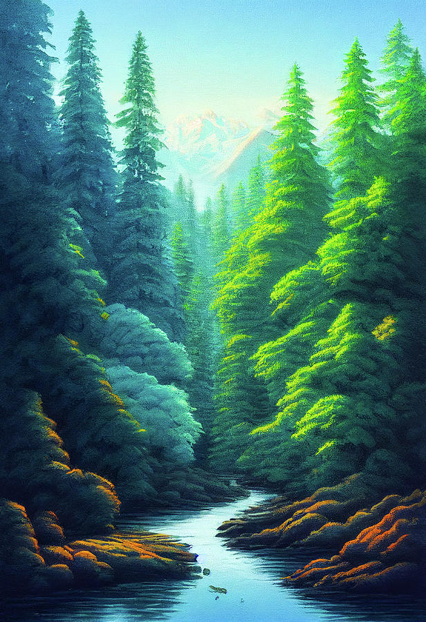 Tall Trees and a River Digital Art by Billy Bateman