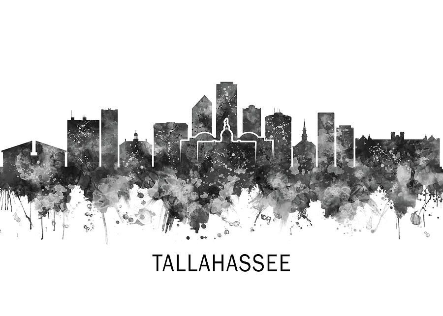 Tallahassee USA Skyline BW Mixed Media by NextWay Art | Fine Art America