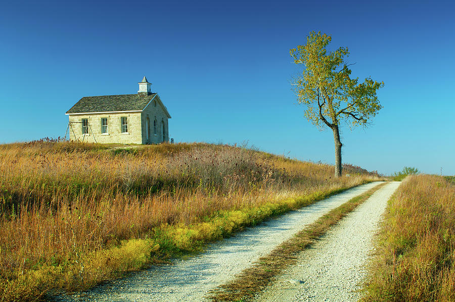 Tallgrass Prairie National Preserve, Flint Hills, Lower Fox Creek Schoolhouse, Kansas Photograph by Anthony John Coletti