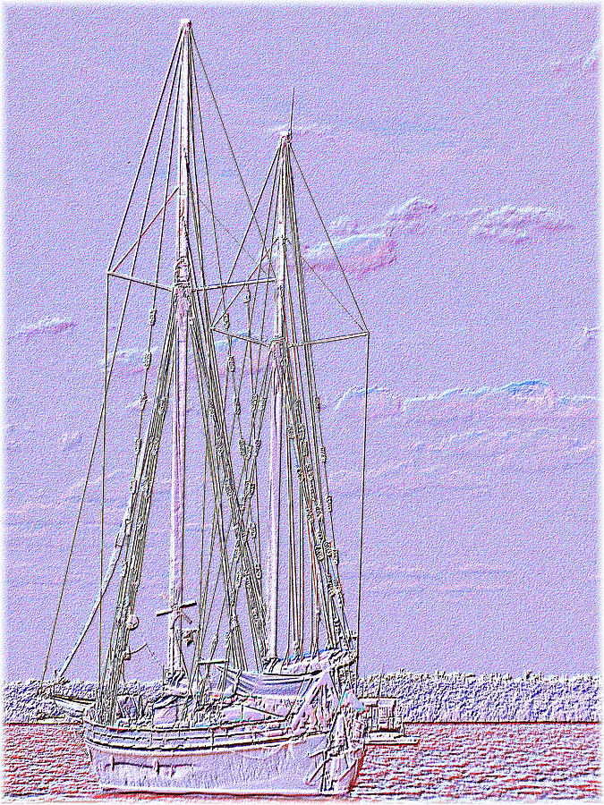 Tallship Cloudscape. Delicate white and lilac abstract embossed  Photograph by Geoff Childs
