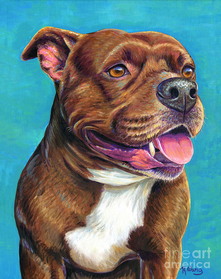 Tallulah the Staffordshire Bull Terrier Dog Painting by Rebecca Wang