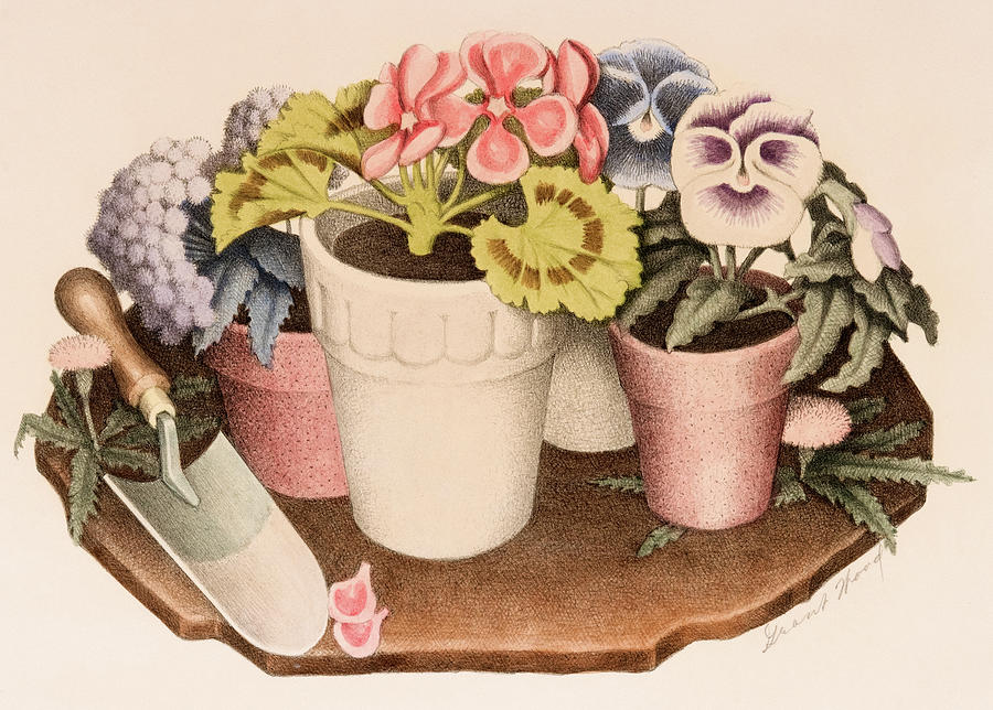 Still Life Painting - Tame Flowers by Grant Wood