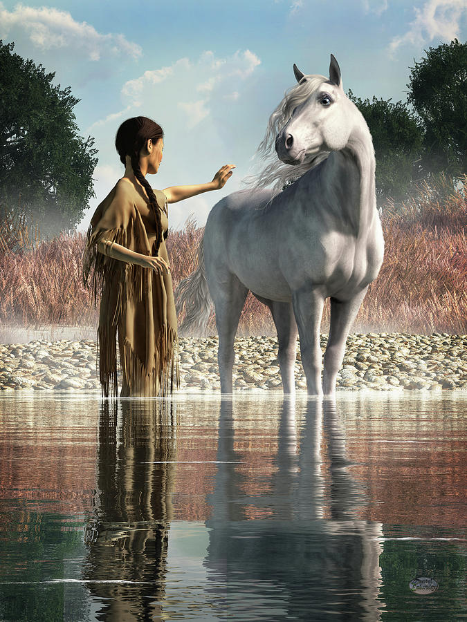 Taming the White Mustang Digital Art by Daniel Eskridge