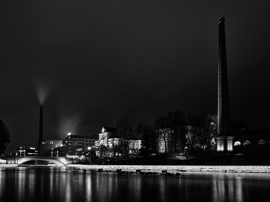Tammerkoski night 2021 bw Photograph by Jouko Lehto