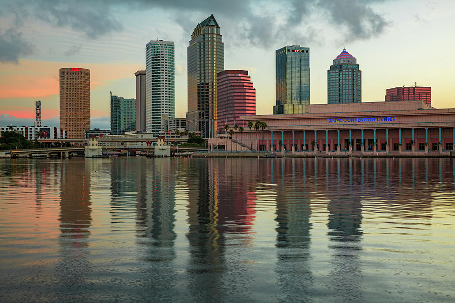 America Photograph - Tampa Bay and City Skyline - Florida Sunrise by Gregory Ballos