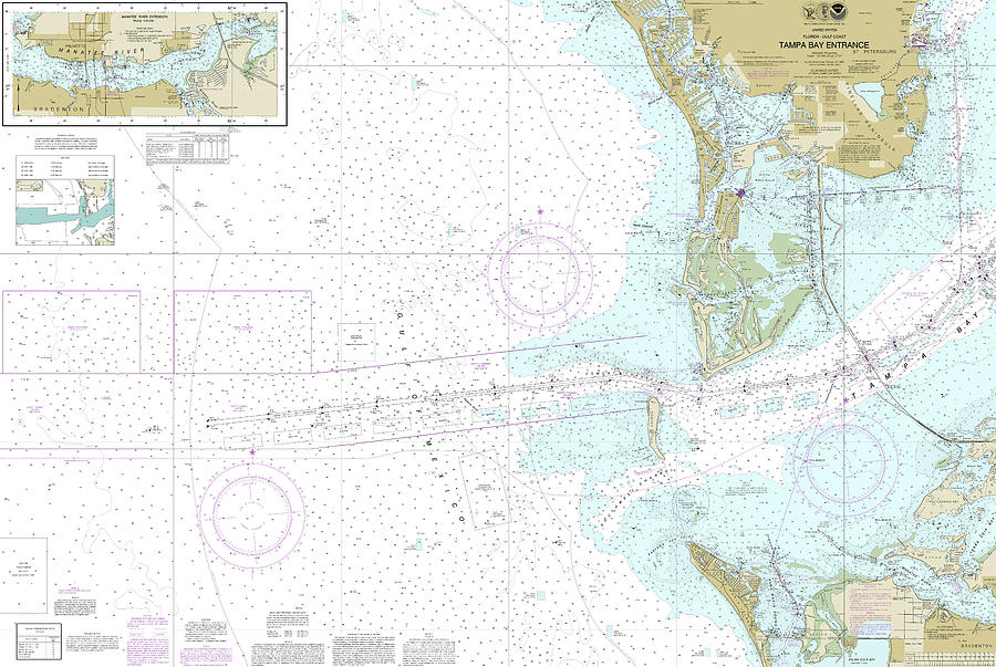 Tampa Bay Entrance Nautical Chart 11415 No Borders Digital Art by John ...