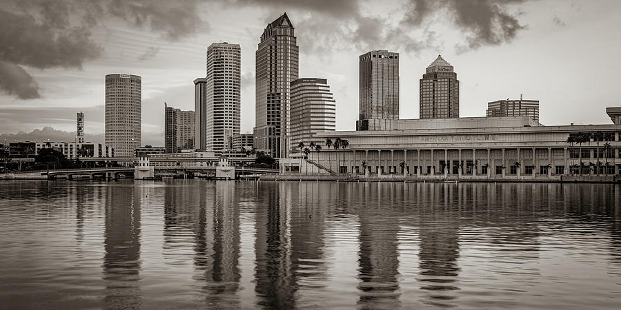 Clearwater Photograph - Tampa Bay Skyline Sepia Sunrise Panorama  by Gregory Ballos