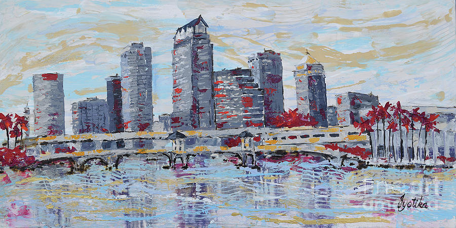 Tampa Downtown Skyline Painting by Jyotika Shroff