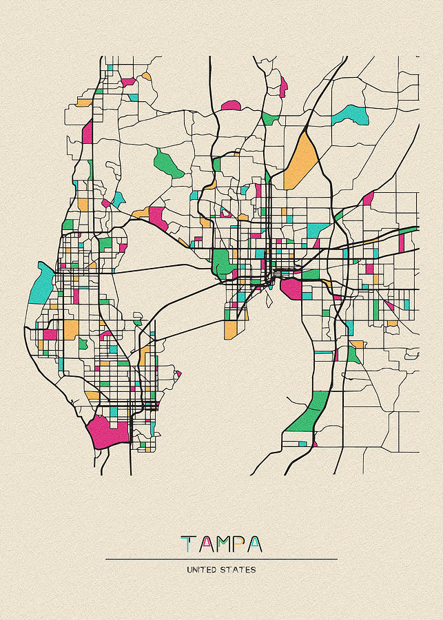 Memento Movie Drawing - Tampa, Florida City Map by Inspirowl Design