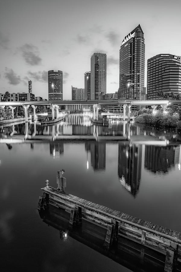 Tampa Florida Skyline Over The Docks In Black And White Photograph by Gregory Ballos