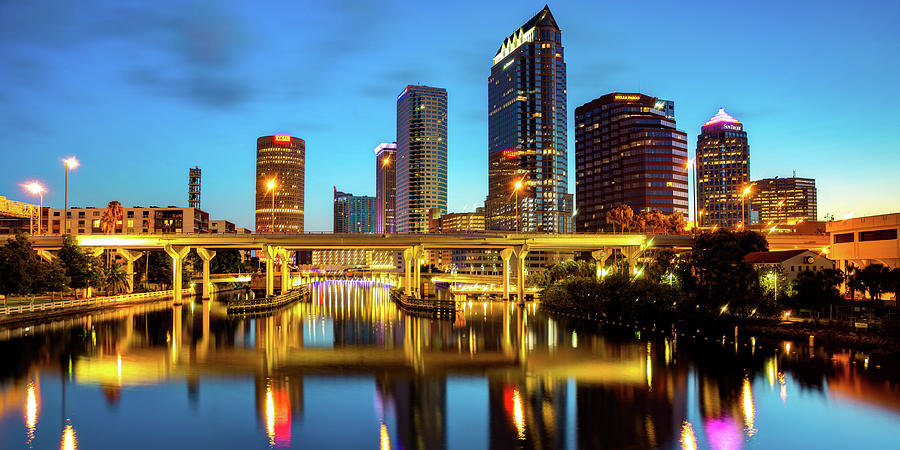 Tampa Riverwalk Photograph - Tampa Florida Skyline Panorama at Dawn by Gregory Ballos