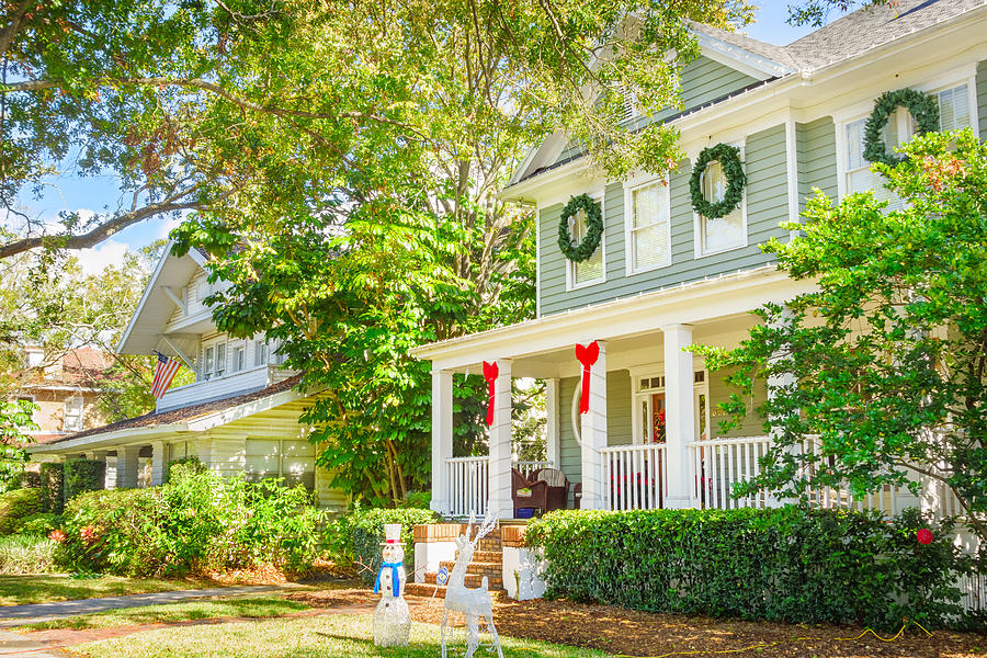 Tampa Florida USA Hyde Park Neighborhood Homes Decorated at Christmas Photograph by Benedek