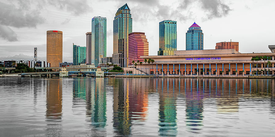 Tampa Skyline Panoramic Reflections In Selective Color Photograph by Gregory Ballos