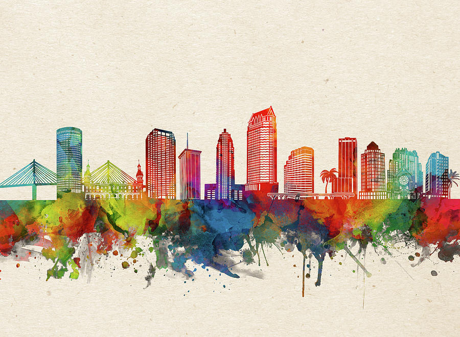 Tampa Digital Art - Tampa Skyline Watercolor 2 by Bekim M