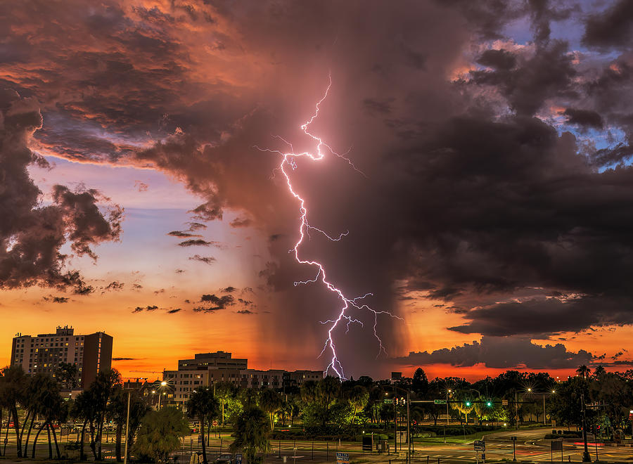 Tampa Sunset Lightning  Photograph by Justin Battles
