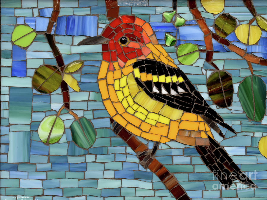 Bird Sculpture - Tanager Glass Mosaic by Cynthie Fisher