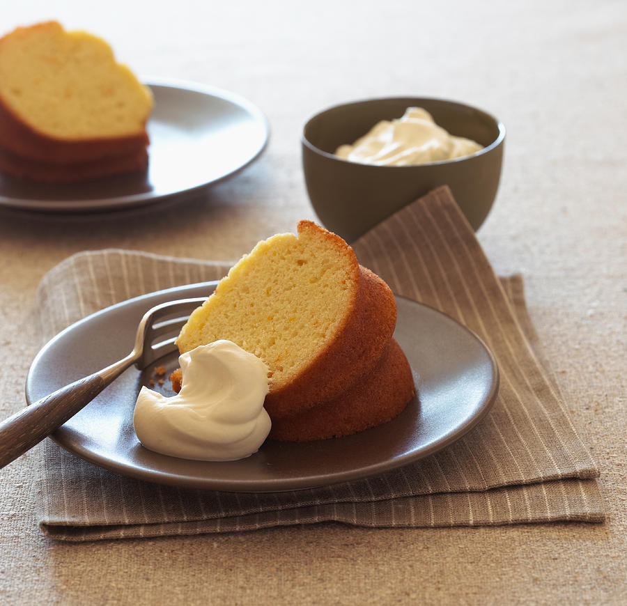 Tangerine Olive Oil Pound Cake, Whipped Cream Photograph by Annabelle Breakey