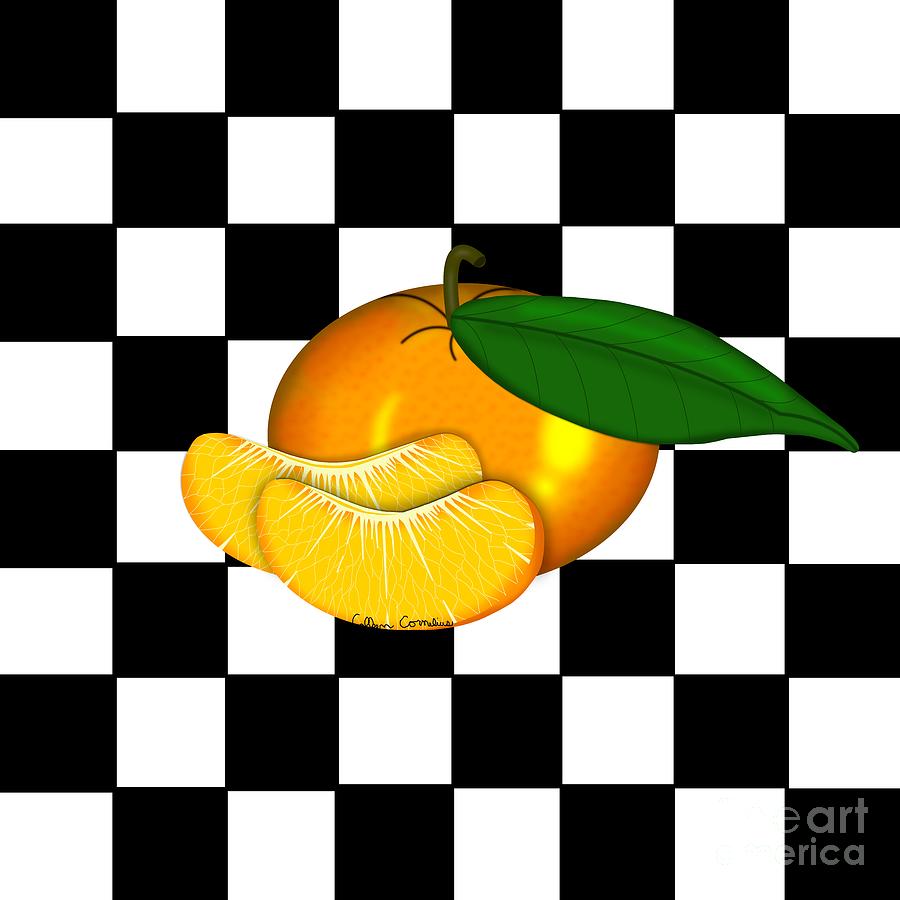 Tangerine On Checkers Digital Art by Colleen Cornelius