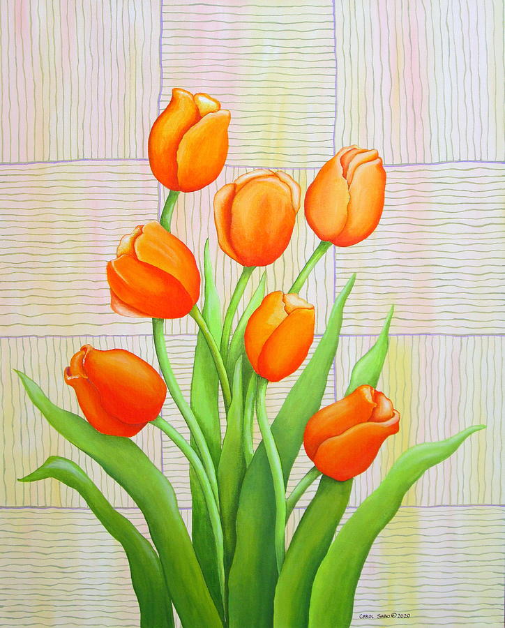 Tangerine Tulips Painting by Carol Sabo