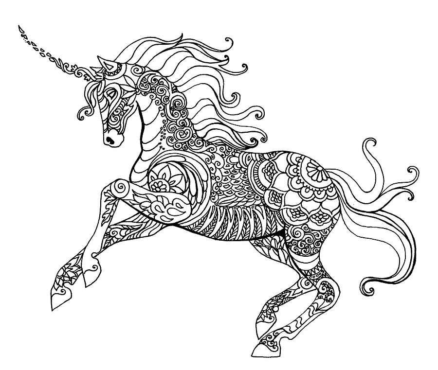 Tangle Pattern Unicorn Drawing by Katherine Nutt