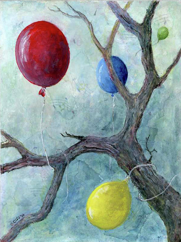 Tangled Balloons Mixed Media by Sandy Clift
