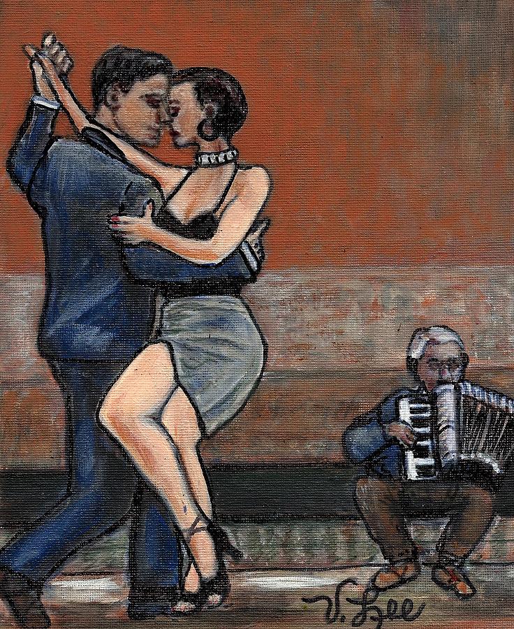 Tango Street-Dancers with Live Musician Painting by VLee Watson