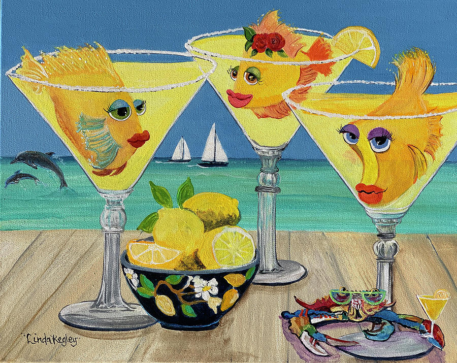 Tangy Lemon Drops Beach Party Painting by Linda Kegley