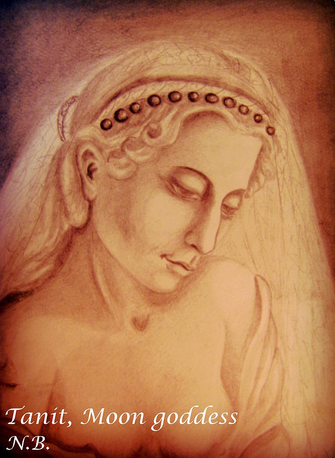 Tanit, Moon Goddess  Drawing by Nadia Birru