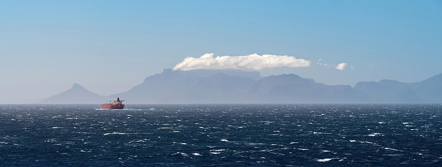 Tanker rounding Table Mountain at the Cape of Good Hope Photograph by William Dickman
