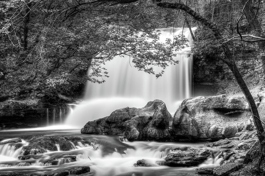 Tanyard Creek Falls At High Water - Black And White Photograph by Gregory Ballos