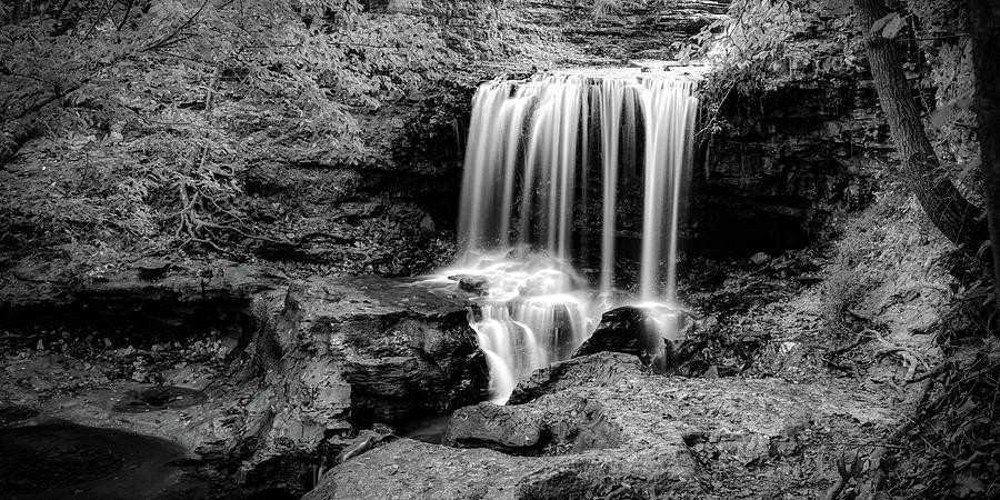 Tanyard Falls Of Bella Vista - Black And White Panorama Photograph