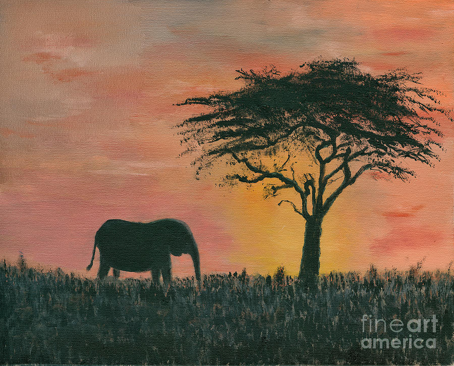 Tanzania Sunset Painting Painting by Timothy Hacker