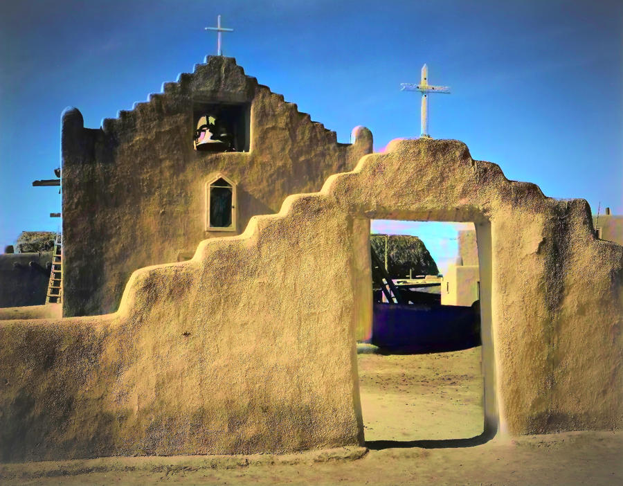 Taos Church Color Photograph by Ansel Adams