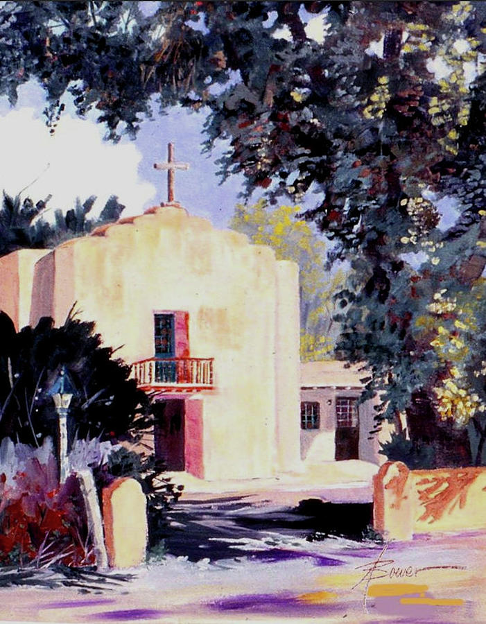 Taos Mission Painting by Adele Bower
