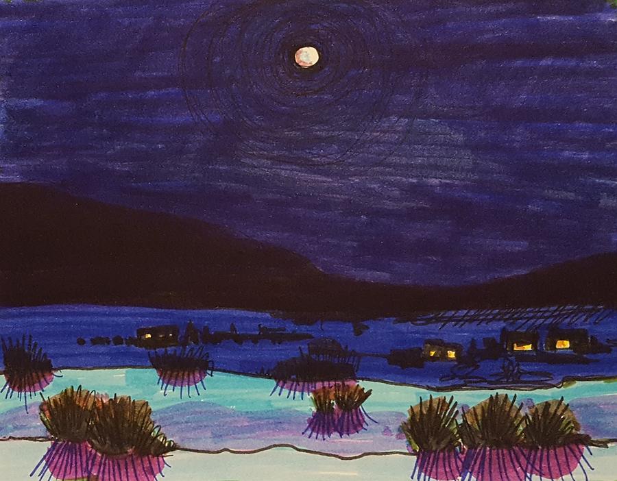 Taos Moonscape Drawing by Madeline Dillner