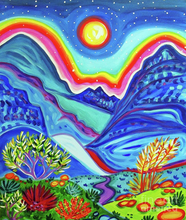 Taos Mountain Moon Painting by Rachel Houseman