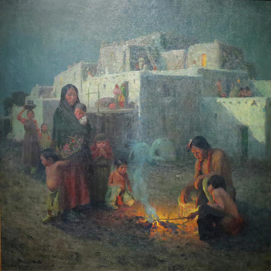 Taos Pueblo, Moonlight  Painting by E Irving Couse