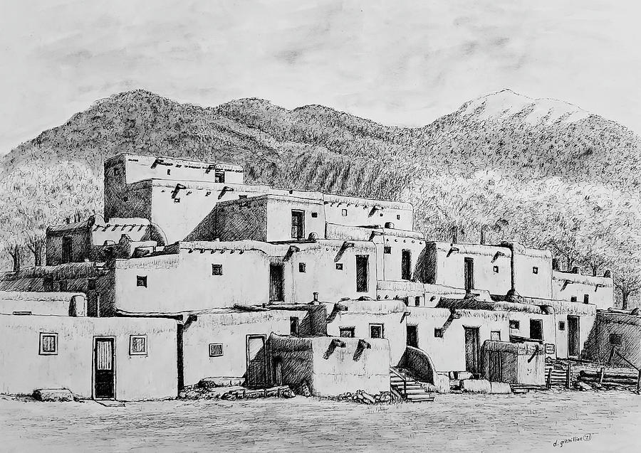 Taos Pueblo, Taos, NM Drawing by Diane Gremillion Pixels