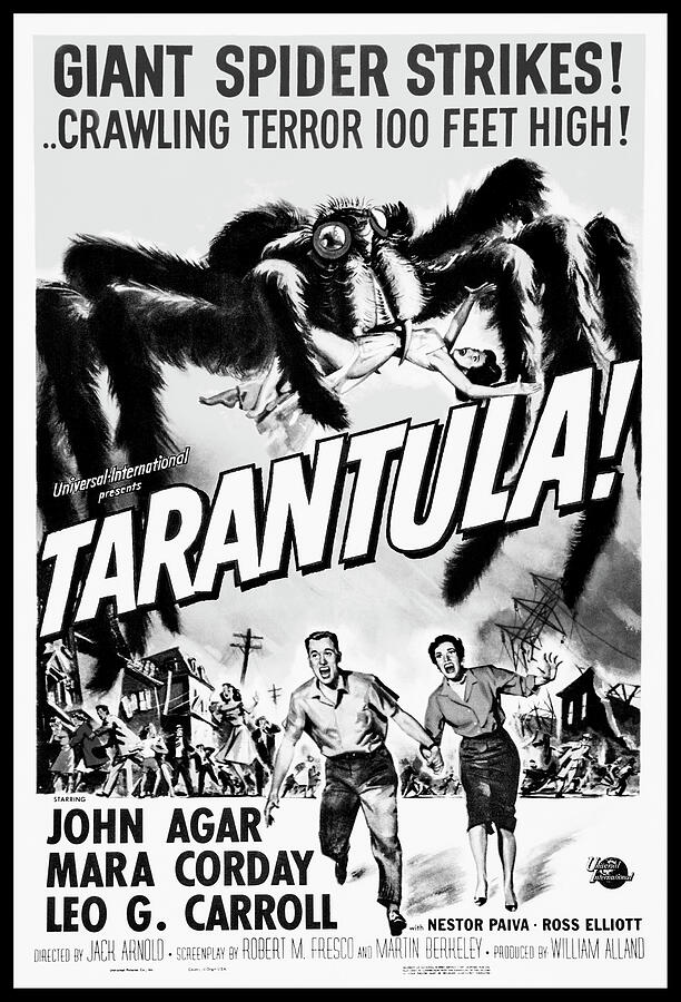 Arachnophobia Movie Photograph - Tarantula Retro Vintage Horror Movie Advertising Poster 1955 Black and White by Carol Japp