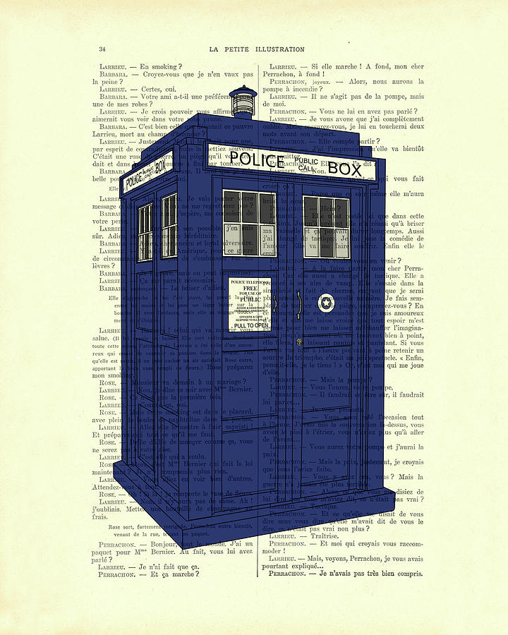 Vintage Digital Art - Tardis, blue police box by Madame Memento