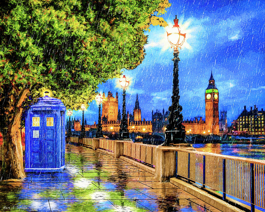 Tardis In The Rain - London Painting by Mark Tisdale