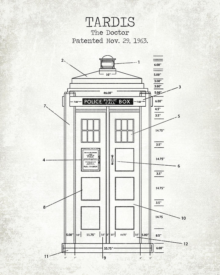 Black And White Digital Art - Tardis old patent by Dennson Creative