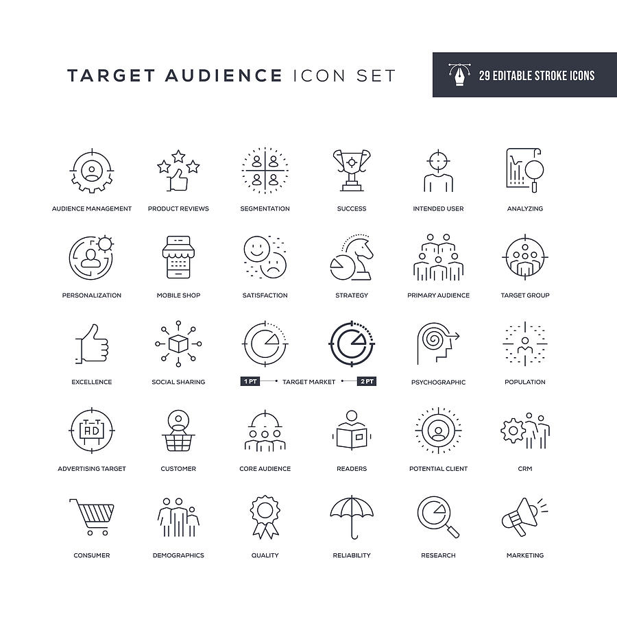 Target Audience Editable Stroke Line Icons Drawing by Enis Aksoy