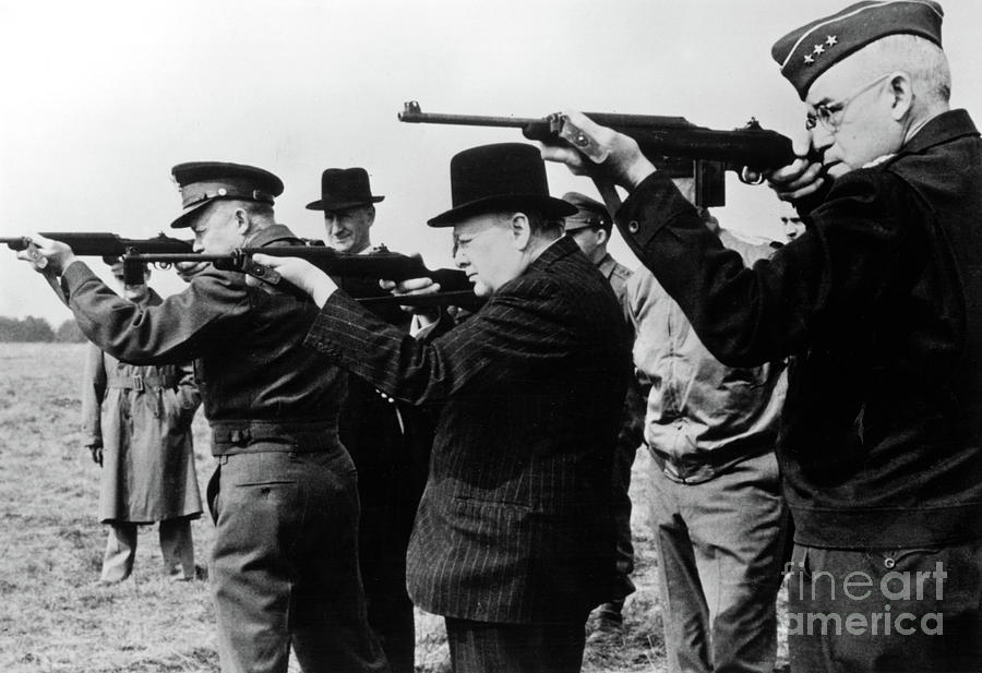 Target Practice for Dwight Eisenhower, Winston Churchill and Omar Bradley Photograph by English School