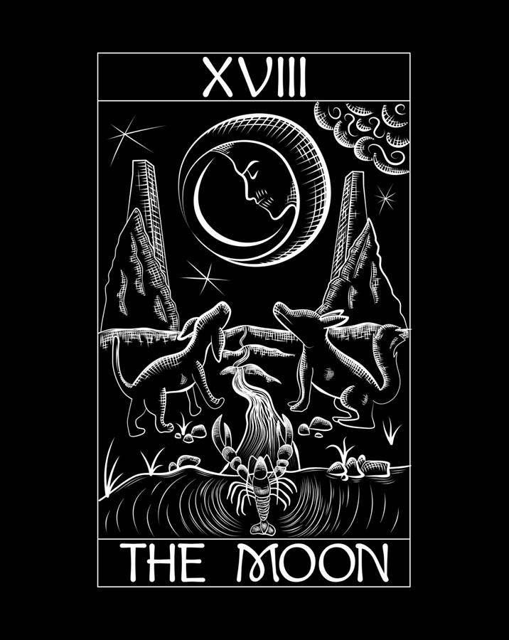 Tarot Card The Moon XVIII Occult Vintage Digital Art by Andy Nguyen