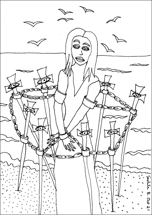 Tarot Drawing - Tarot Colouring Book Eight of Swords by Sushila Burgess Tarot Drawing - Tarot Colouring Book Eight of Swords by Sushila Burgess