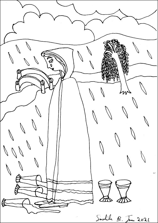 Tarot Drawing - Tarot Colouring Book Five of Cups by Sushila Burgess Tarot Drawing - Tarot Colouring Book Five of Cups by Sushila Burgess