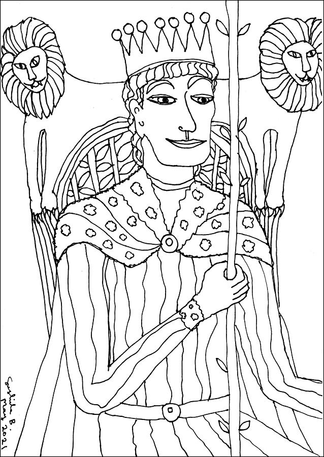 Tarot Drawing - Tarot Colouring Book King of Wands by Sushila Burgess Tarot Drawing - Tarot Colouring Book King of Wands by Sushila Burgess