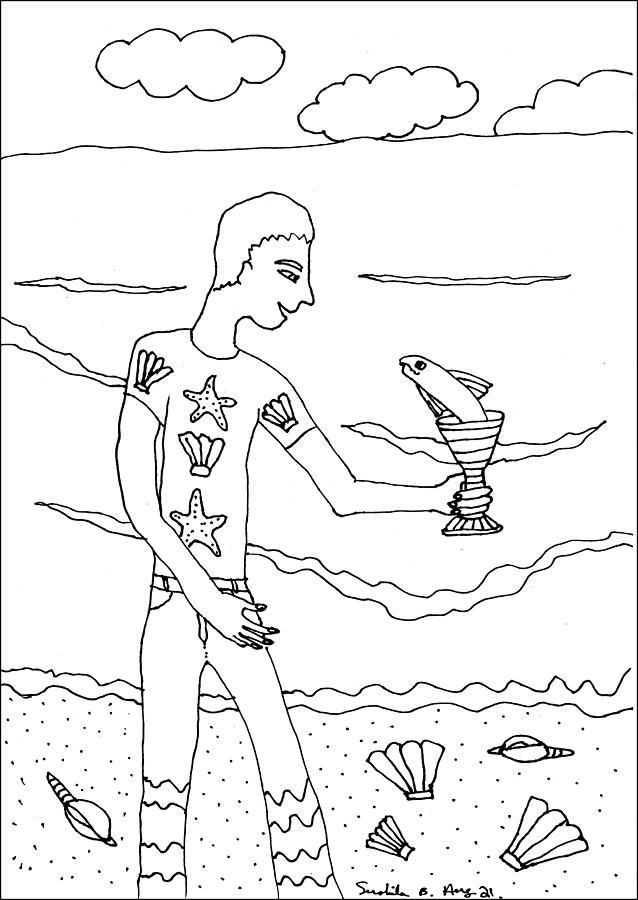 Tarot Drawing - Tarot Colouring Book Page of Cups by Sushila Burgess